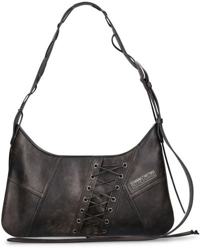 Acne Studios Midi Platt Patchwork Lace Leather Bag - Black