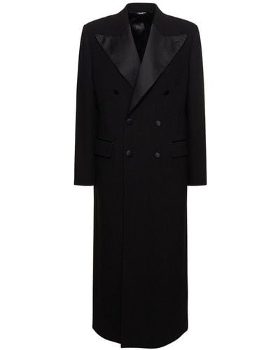 Dolce & Gabbana Zweireihiger Mantel Aus Wollkrepp Mit Stretchanteil - Schwarz