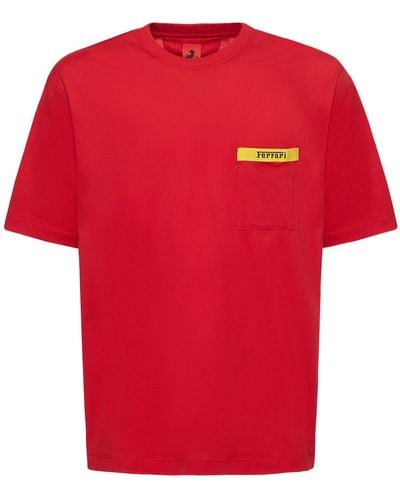 Ferrari Logo Cotton Jersey T-Shirt W/Pocket - Red