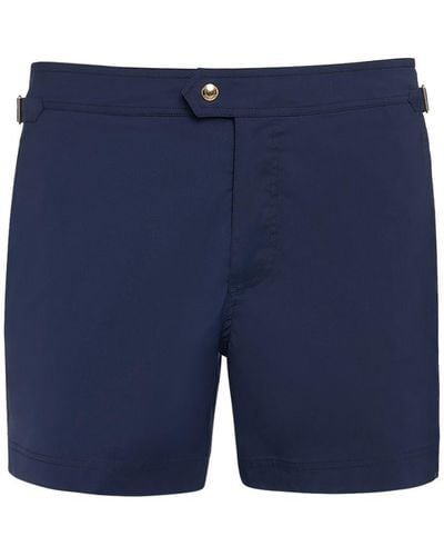 Tom Ford Compact Poplin Swim Shorts W/ Piping - Blue
