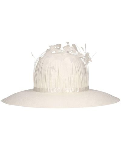 Borsalino Fine Embellished Straw Panama Hat - White