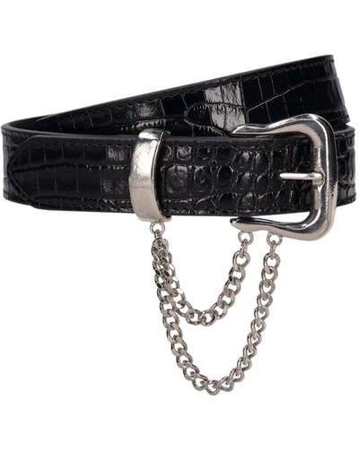 Alessandra Rich Embossed Leather Belt W/ Chain - Black
