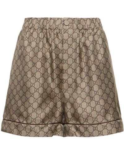 Gucci Shorts de sarga de seda estampados - Marrón