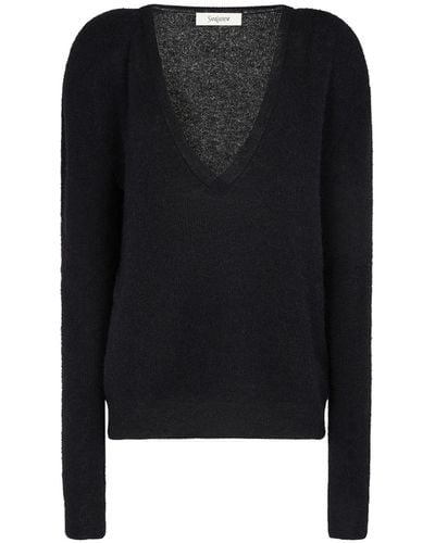 Saint Laurent V Neck Wool Blend Sweater - Schwarz