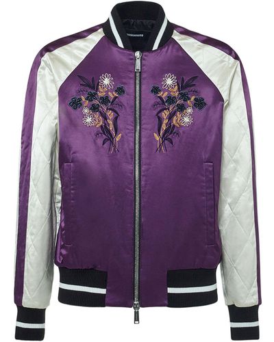 DSquared² Embroidered Cotton Blend Zip Jacket - Purple