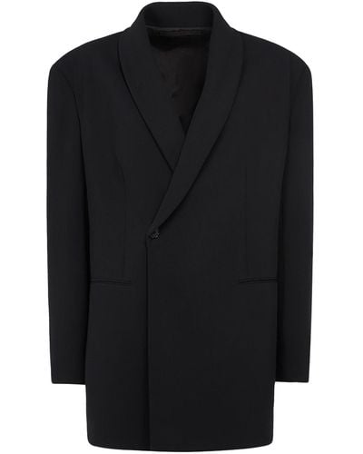 The Row Diomede Wool Blend Shawl Collar Jacket - Black