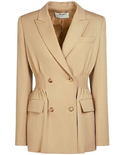 Chloé Wool Gabardine Double Breasted Jacket - Natural