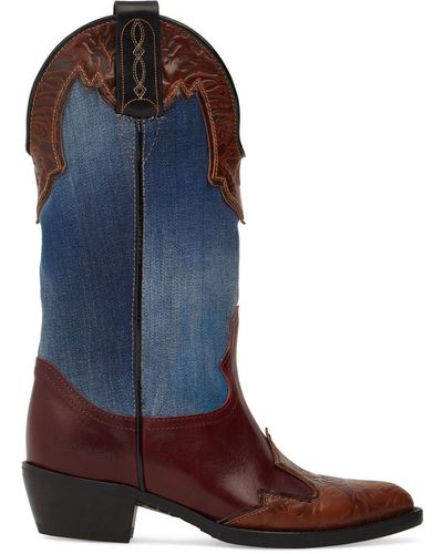 DSquared² 40mm Vintage Leather & Denim Ankle Boots - Blue