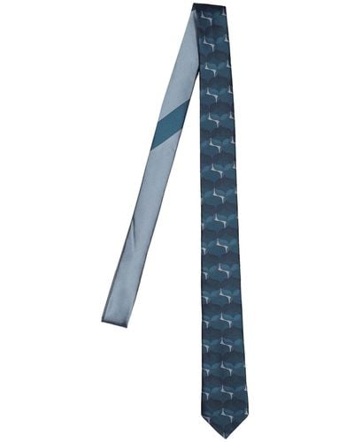 Dries Van Noten Cravatta in seta stampata - Blu