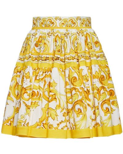 Dolce & Gabbana Maiolica Printed Poplin Mini Skirt - Yellow