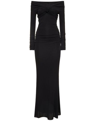 Blumarine Jersey Off-The-Shoulder Long Dress - Black