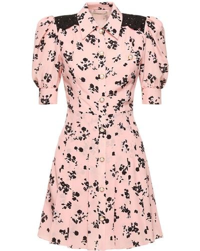 Alessandra Rich Printed Silk Short Sleeve Mini Dress - Pink