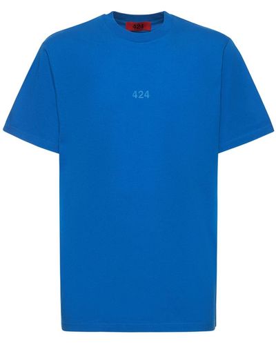 424 Logo Printed Cotton Jersey T-shirt - Blue