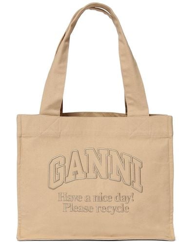 Ganni Large Easy Recycled Cotton Tote Bag - Natural