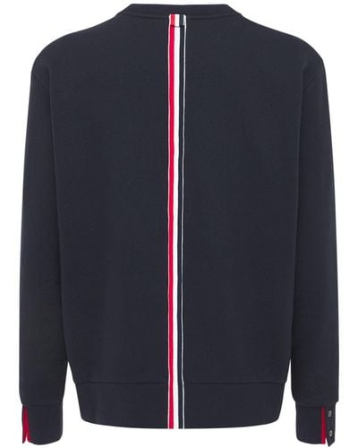 Thom Browne Cotton Jersey Sweatshirt W/ Knit Stripe - Blue
