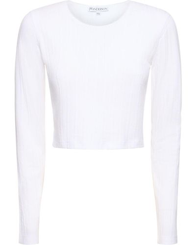 JW Anderson Anchor Embroidery Cropped L/S Top - White