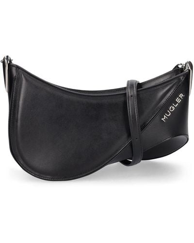 Mugler Medium Leather Spiral Curve Shoulder Bag - Black