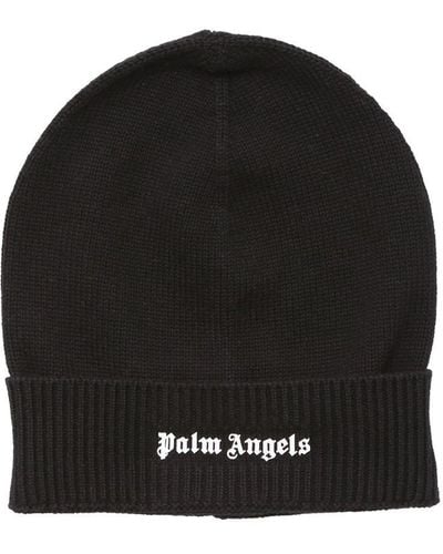 Palm Angels Gorro Beanie De Punto De Algodón Con Logo - Negro