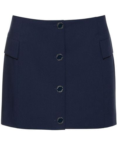 Remain Buttoned Viscose Blend Mini Skirt - Blue