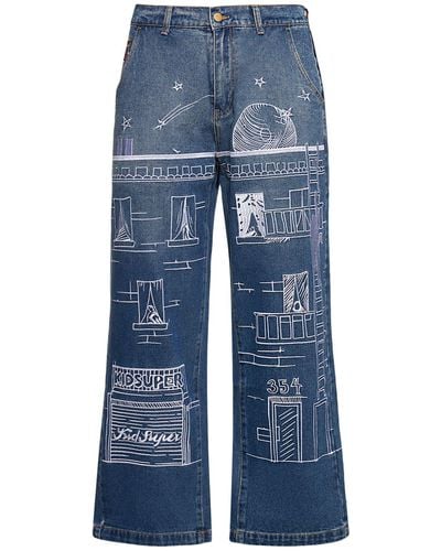 Kidsuper Fire Escape Embroidered Jeans - Blue