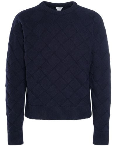 Bottega Veneta 3d Intreccio-wollpullover Mit Rundhalsausschnitt - Blau