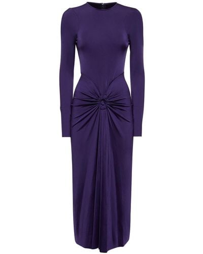 Victoria Beckham Long-Sleeved Gathered Midi Dress - Blue
