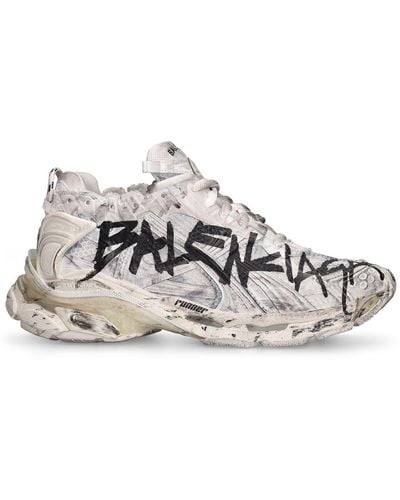 Balenciaga Runner Mesh And Nylon Graffiti Sneakers - White