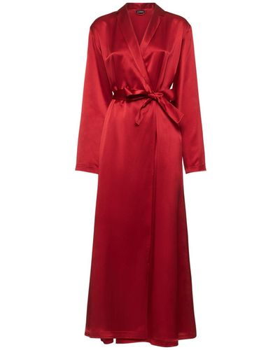 La Perla Long Silk Robe - Red