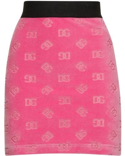 Dolce & Gabbana Jupe courte en chenille de coton jacquard à logo - Rose