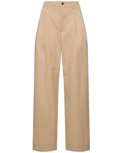 Wardrobe NYC Cotton Blend Drill Wide Chino Trousers - Natural
