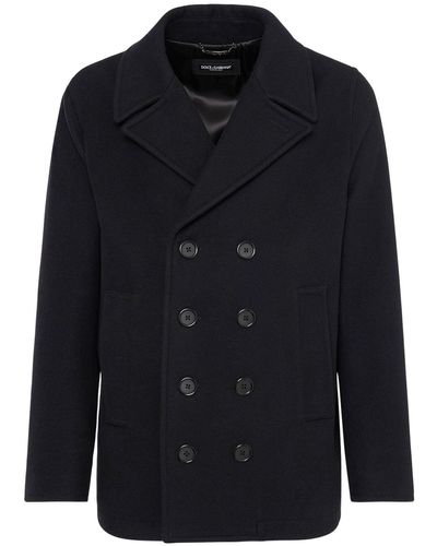 Dolce & Gabbana Double Breasted Wool Pea Coat - Blue