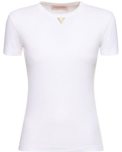 Valentino T-shirt en jersey de coton côtelé à logo - Blanc
