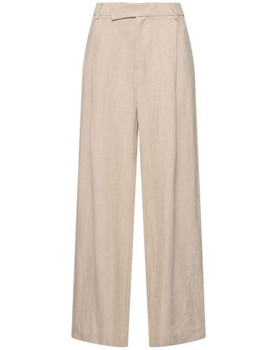 St. Agni Pleated Linen Straight Trousers - Natural