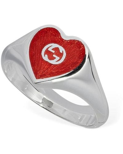 Gucci Interlocking G Heart Enamel Ring - White