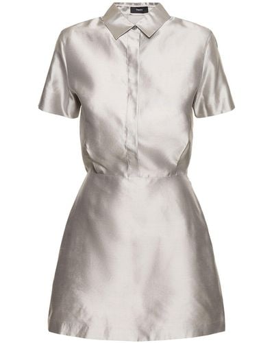 Theory Short Sleeve Silk Satin Mini Dress - Gray