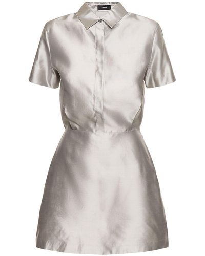 Theory Short Sleeve Silk Satin Mini Dress - Grey