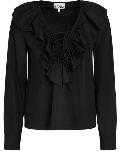 Ganni Camisa de popelina de algodón - Negro