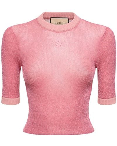 Gucci Nylon Lamé Knit Top - Pink