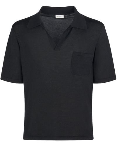 Saint Laurent Cassandre ウールポロシャツ - ブラック