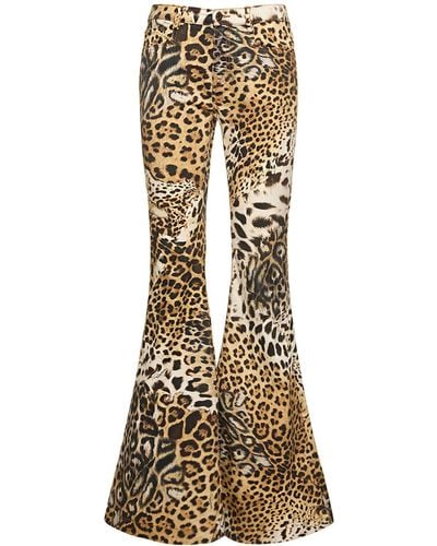 Roberto Cavalli Leo Printed Mid Rise Flared Pants - Metallic