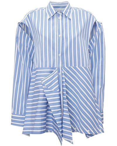 JW Anderson Striped Cotton Poplin Peplum Drape Shirt - Blue