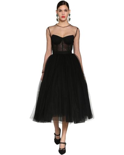 Dolce & Gabbana Corset Puff Skirt Tulle & Net Midi Dress - Black