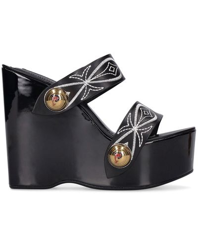 Emilio Pucci 140Mm Leather Wedge Sandals - Black