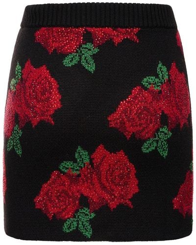 GIUSEPPE DI MORABITO Rose Jacquard Wool Knit Mini Skirt - Red