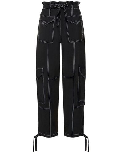 Ganni Pantalon taille-haute à coutures contrastantes - Noir