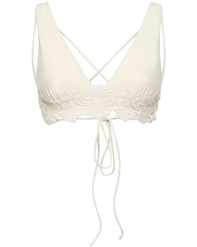 Ermanno Scervino Lycra Embroidery Cross Back Bikini Top - White