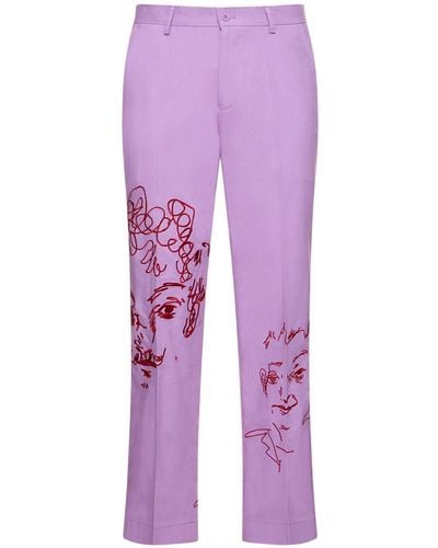 Kidsuper Doodle Faces Embroidered Suit Pants - Purple