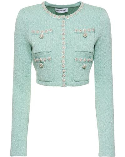 Self-Portrait Sequined Knit Cardigan - Green