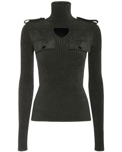 Bottega Veneta Ribbed Velvet Turtleneck Sweater - Black