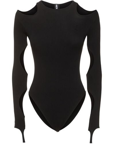 ANDREADAMO Sculpting Jersey Cutout Bodysuit - Black